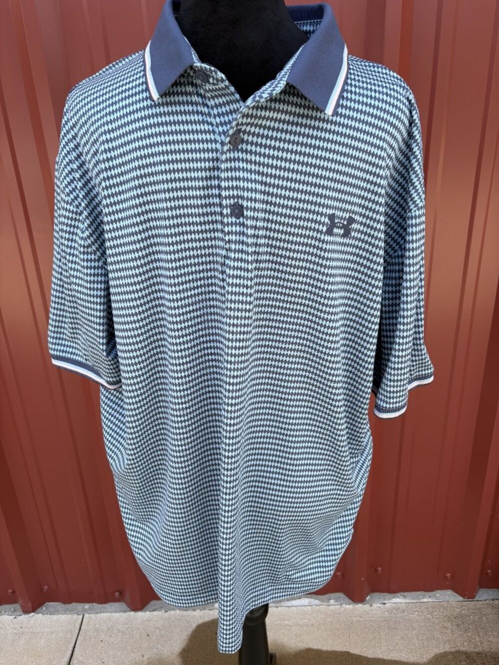 Under Armour Mens Playoff Polo Blue & Grey Diamond Pattern Size XXL Loose Fit